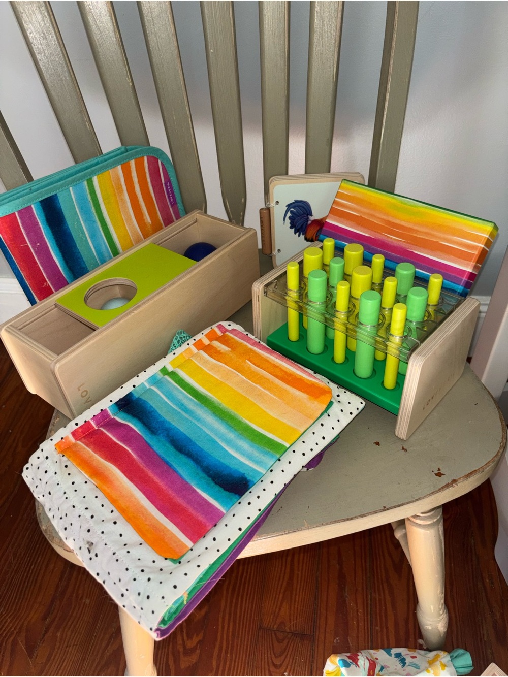 Wooden Learning Peg Board Toy with Rainbow Accessories - Multicolor